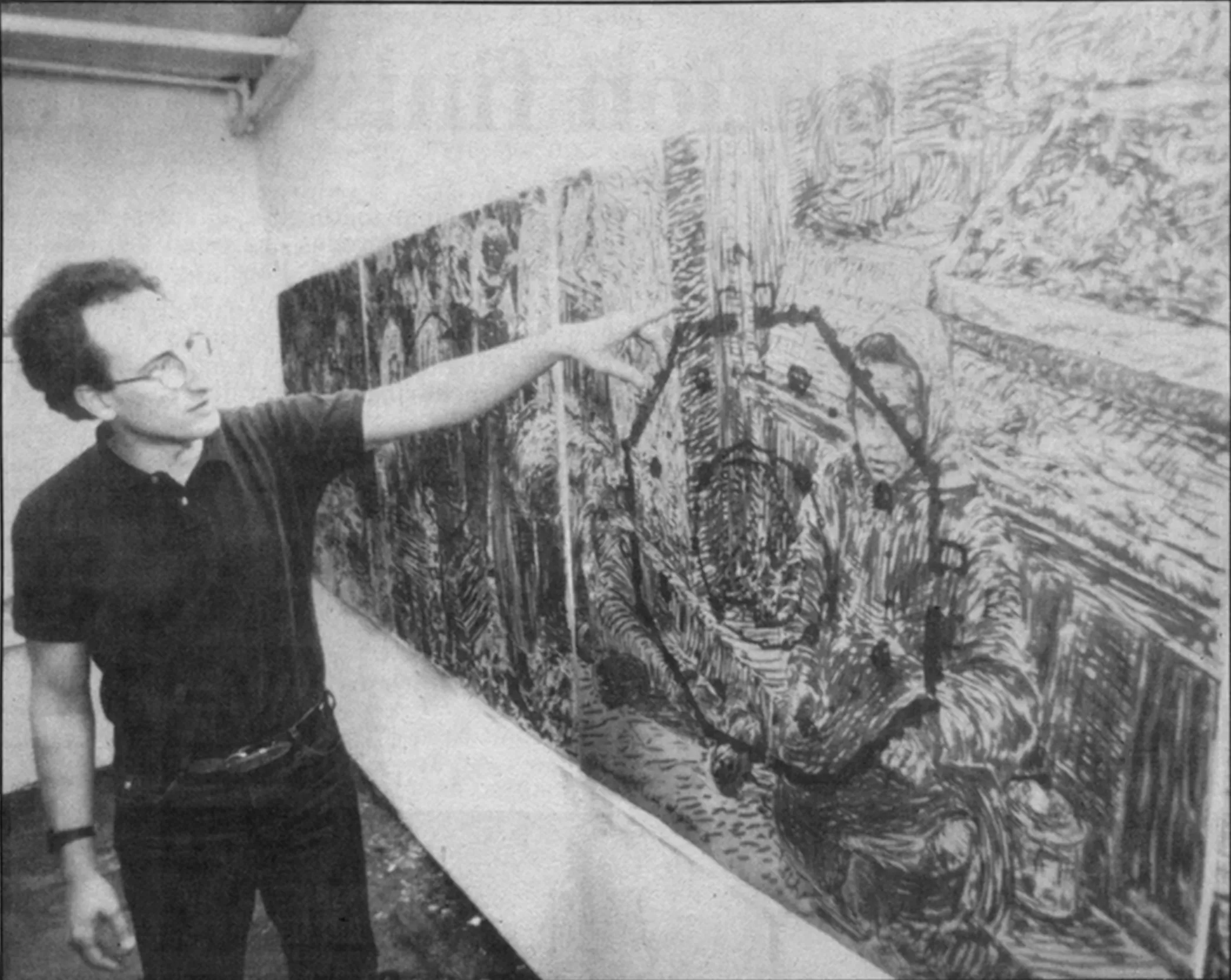 Bailin pointing at drawing image